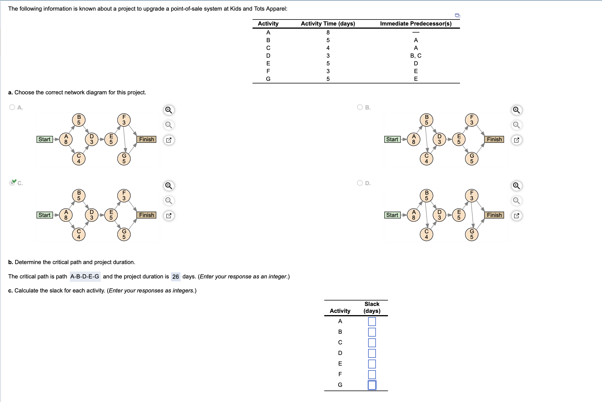 Answer part C please The following information is known about a project