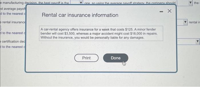 c Rental car insurance information rental insurance A car-rental agency offers insurance