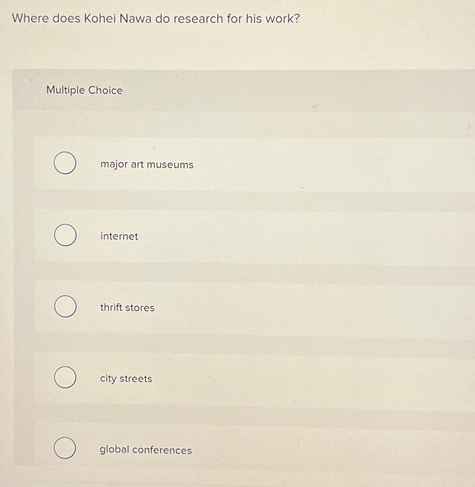  Where does Kohei Nawa do research for his work? Multiple Choice
