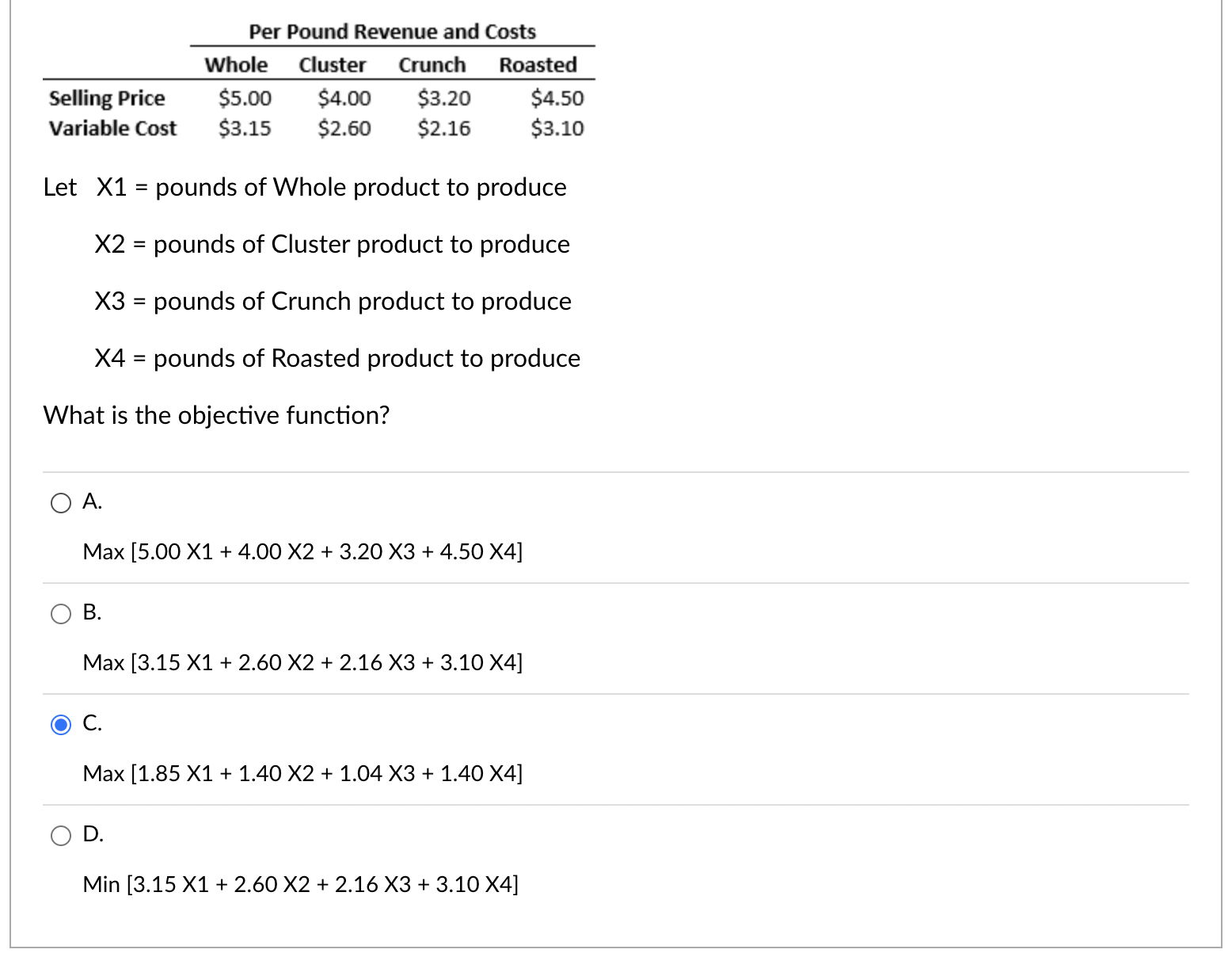 B. 11+0.72+0.23+0.0043600 C. 21+1.52+13+1.7543600 D. 0.4X1+0.62+0.83+04800 Which of the constraints does the