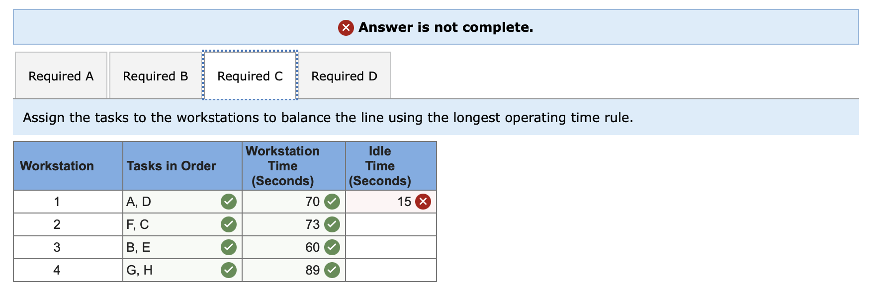 tasks to the workstations to balance the line using the longest operating