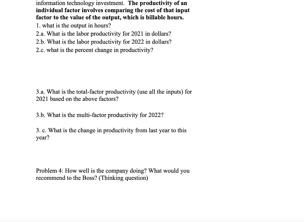 and the president has asked you to evaluate productivity over the past