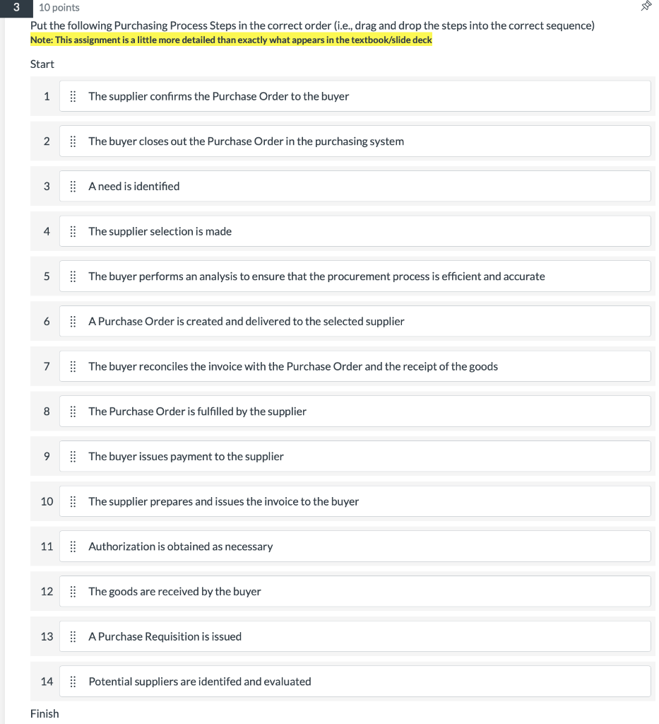 10 points Put the following Purchasing Process Steps in the correct