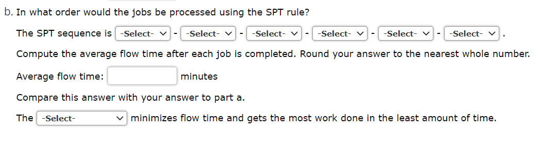 SPT sequence boxes SPT ruleumerical order for the ___________ minimizes flow time