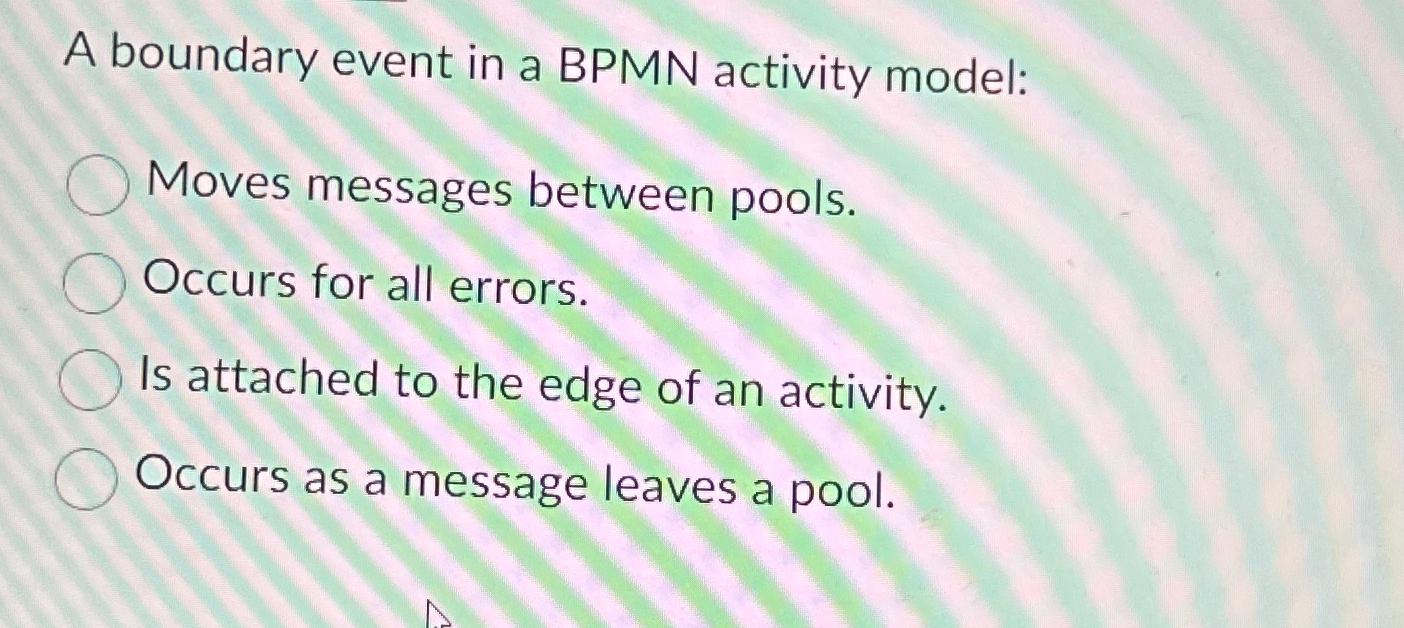 A boundary event in a BPMN activity model: Moves messages between