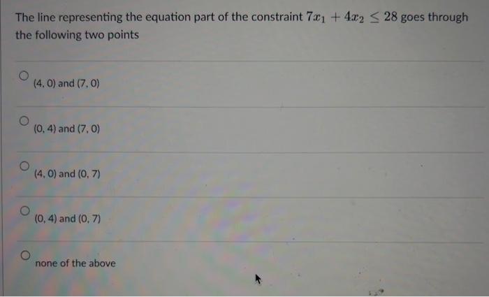 feasible. infeasible. an extreme point of the feasible region. optimal. none of