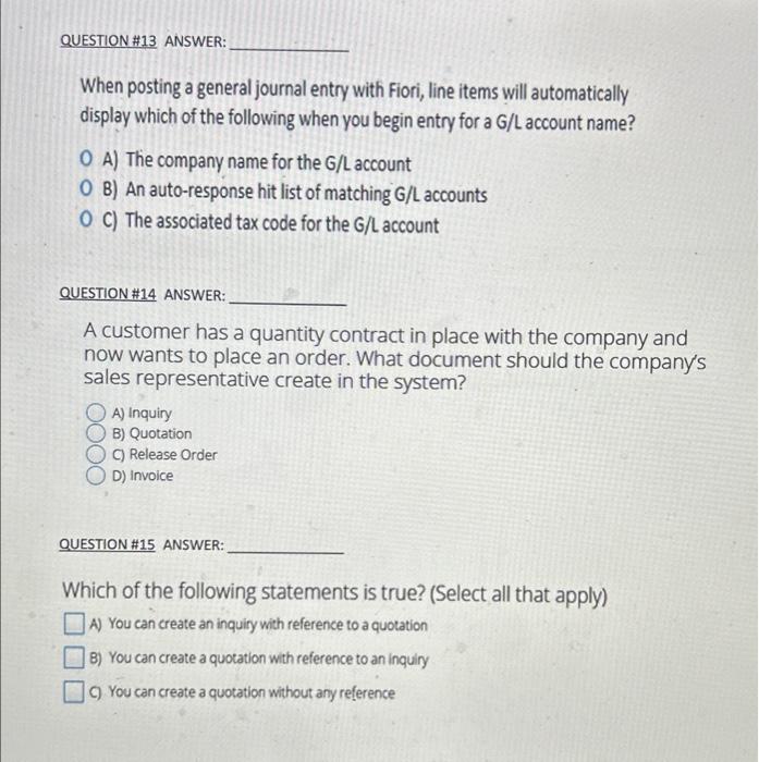 QUESTION\#13 ANSWER: When posting a general journal entry with Fiori, line