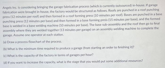  Angels Inc. is considering bringing the garage fabrication process (which is