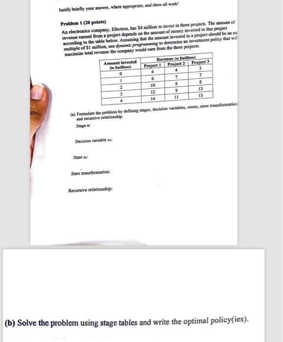  Problem 1 (20 points) An electronies company, Efectron, has $4 million