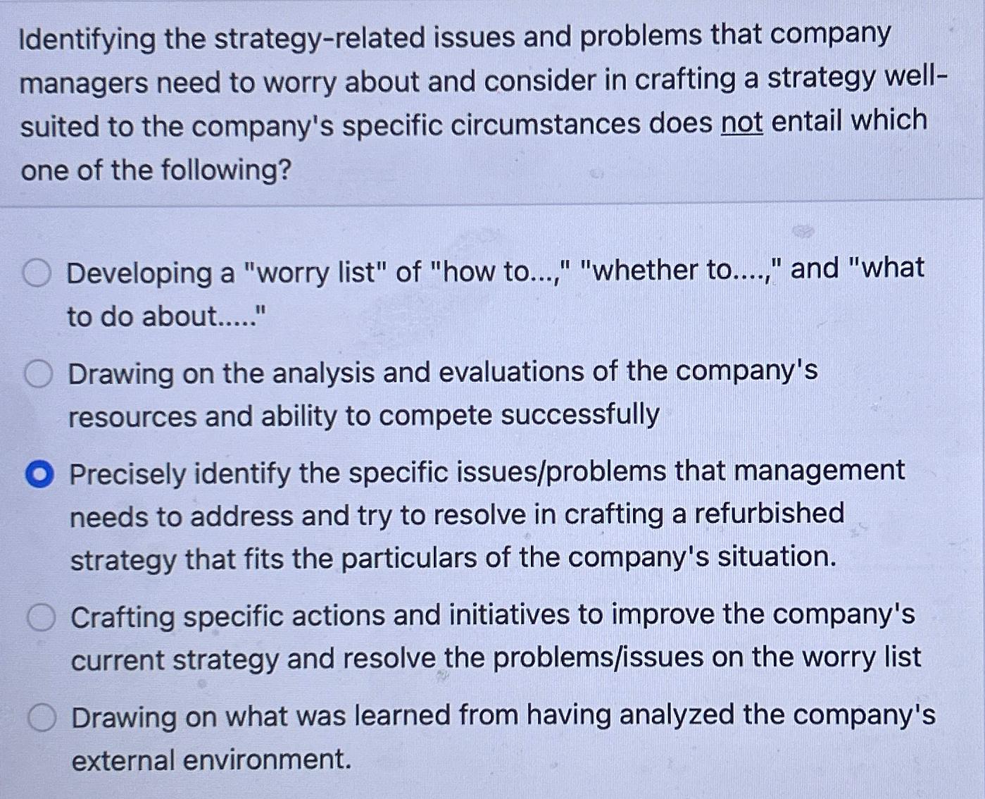  Identifying the strategy-related issues and problems that company managers need to