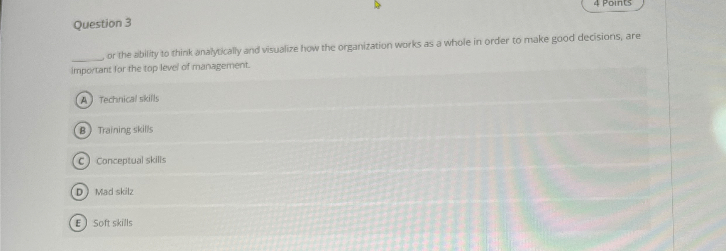 Question 3 or the ability to think analytically and visualize how