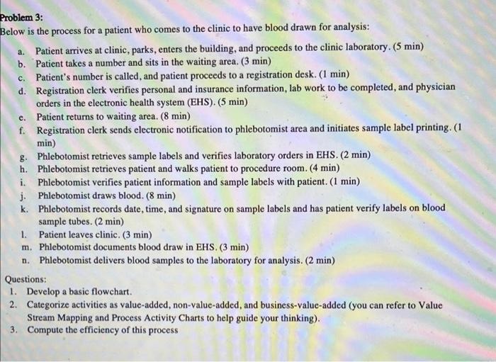  Problem 3: Below is the process for a patient who comes