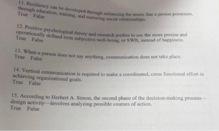  11. Resiliency cat be developed through cohancing the assets that a
