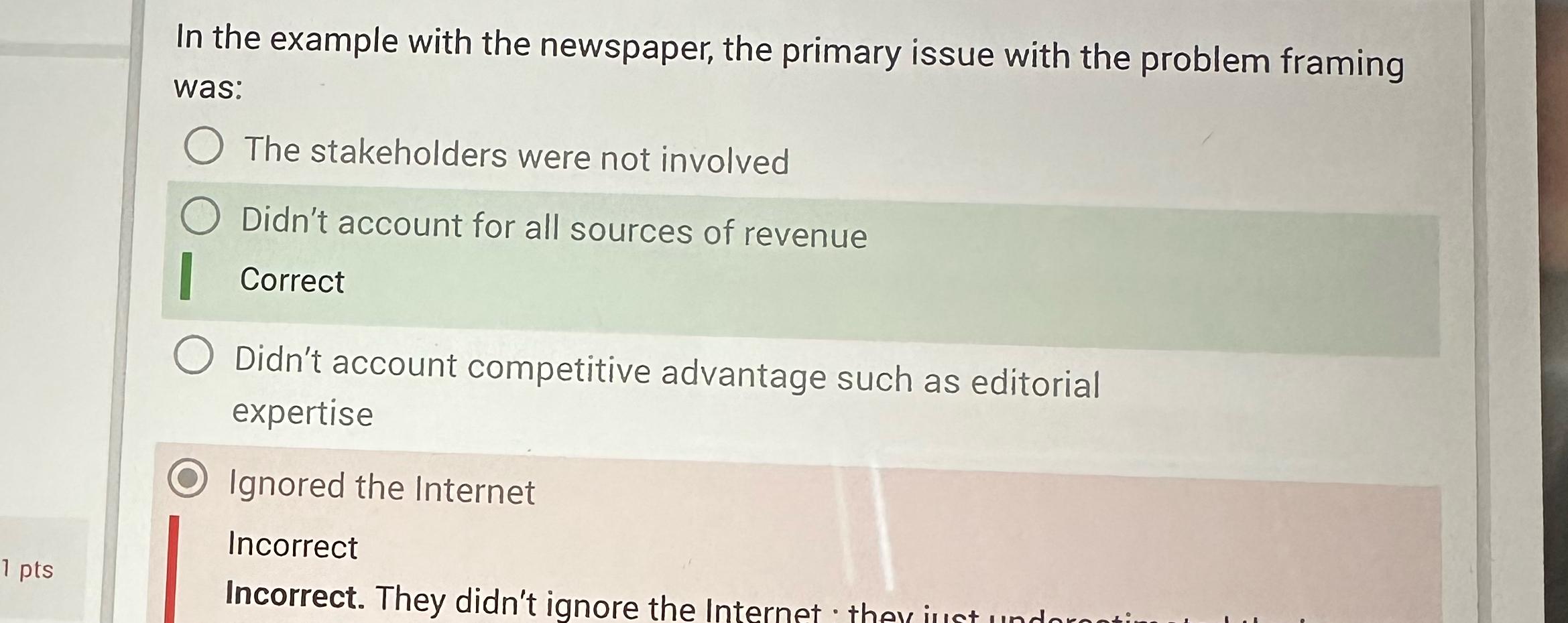  In the example with the newspaper, the primary issue with the