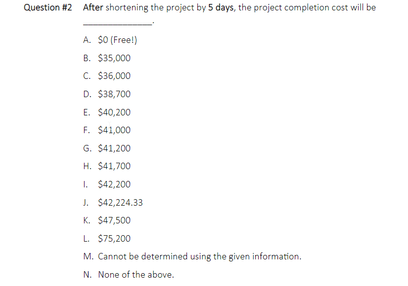 times, along with the associated costs for each activity: As a project