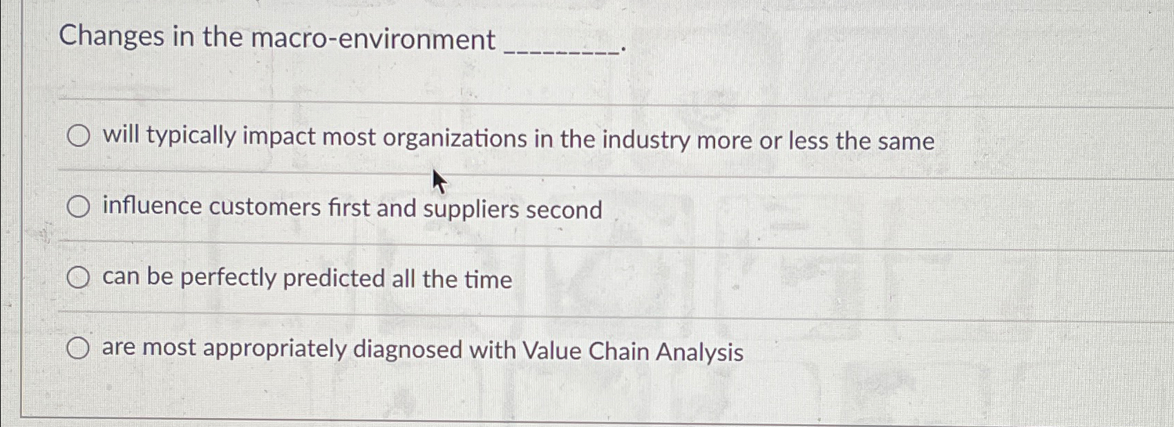  Changes in the macro-environment ill typically impact most organizations in the