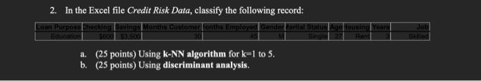 Help solve please 2. In the Excel file Credit Risk Data, classify