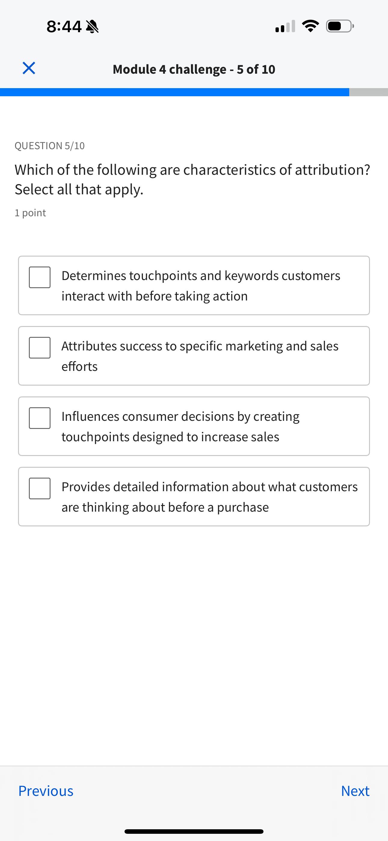 8:44 Module 4 challenge -5 of 10 QUESTION 5/10 Which of