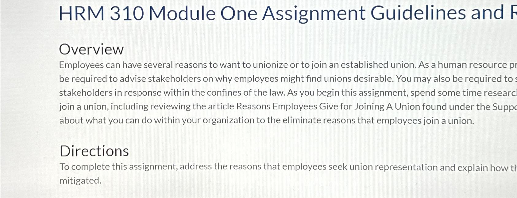  HRM 310 Module One Assignment Guidelines and Overview Employees can have