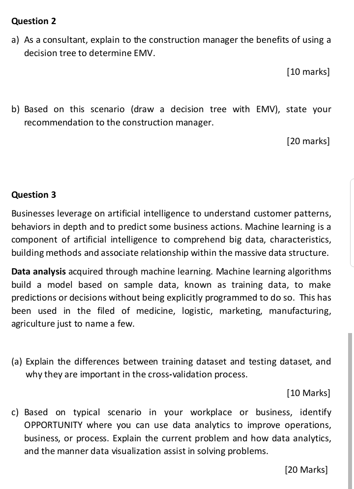 TWO (2) questions. A construction manager for company Andaman has been engaged
