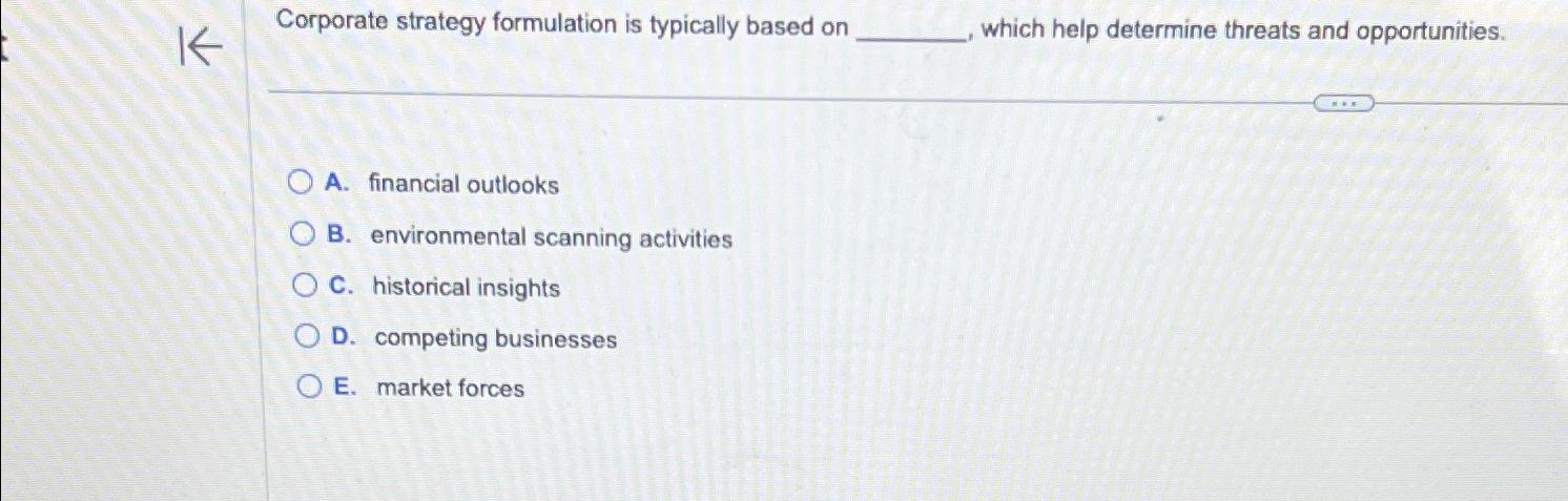  Corporate strategy formulation is typically based on which help determine threats
