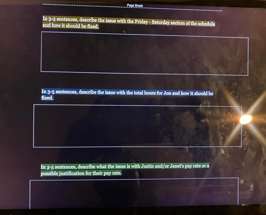 a manager's viewpoint. Look at the highlighted areas and answer the questions
