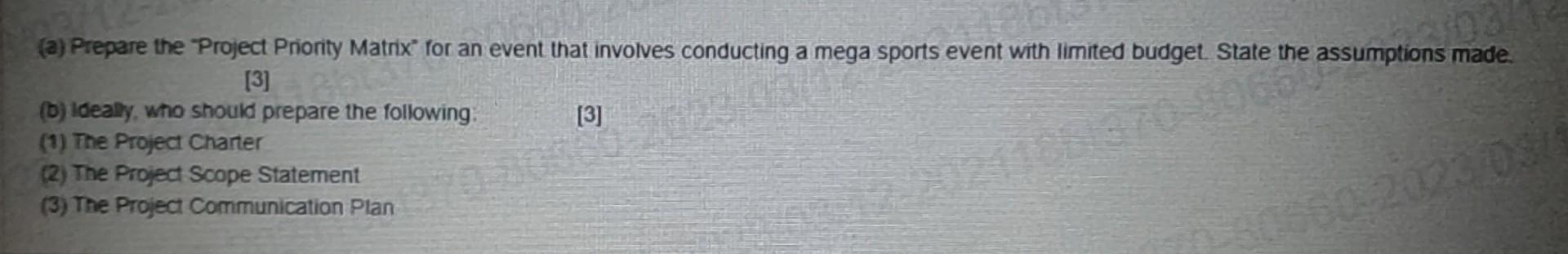 (a) Prepare the "Project Priority Matrix" for an event that involves