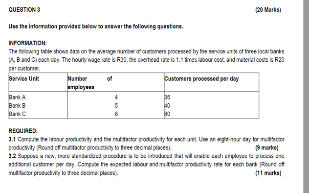 INFORMATION: The following table shows data on the average number of customers