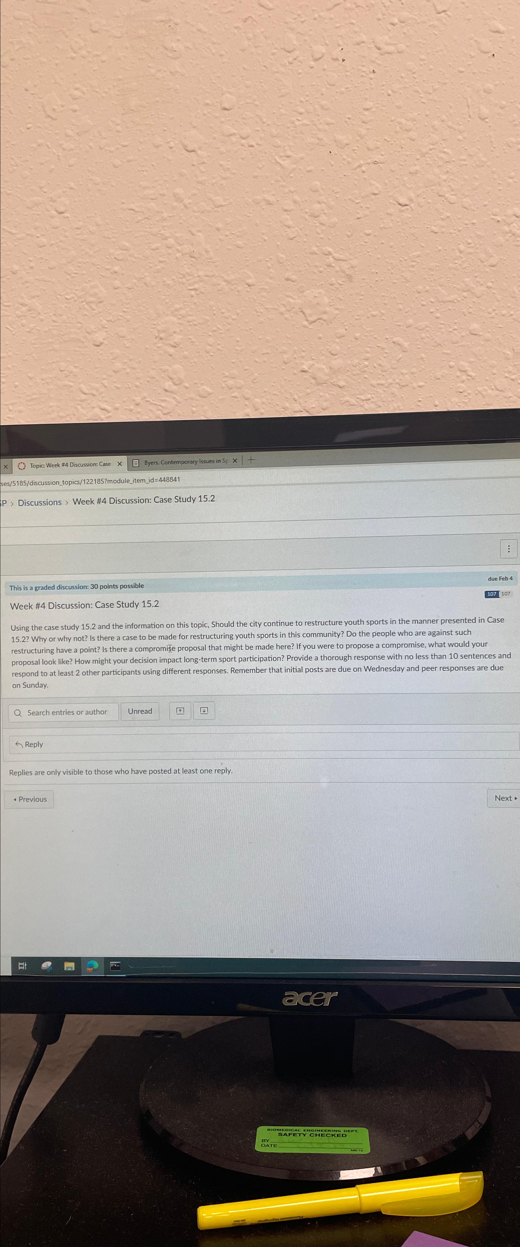  P > Discussions > Week #4 Discussion: Case Study 15.2 This