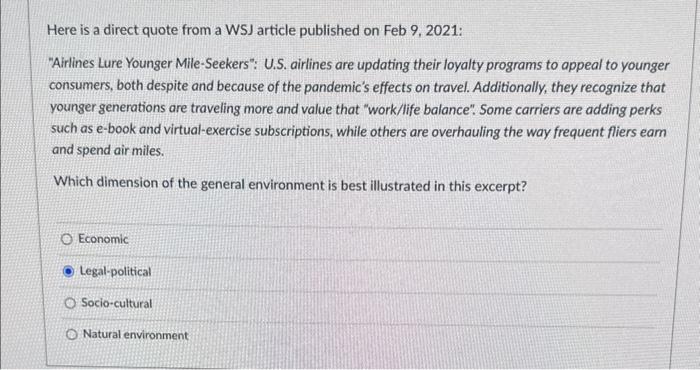 Please help! Thank you Here is a direct quote from a WSJ