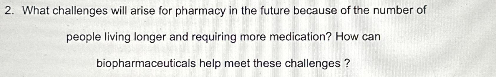  What challenges will arise for pharmacy in the future because of