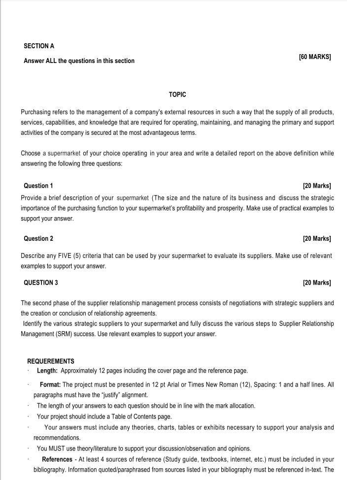  Write based on Boxer supermarket... SECTION A Answer ALL the questions