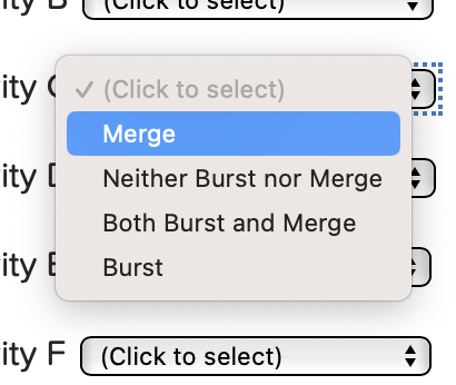 a burst activity? What activity(s) is a merge activity? What type of
