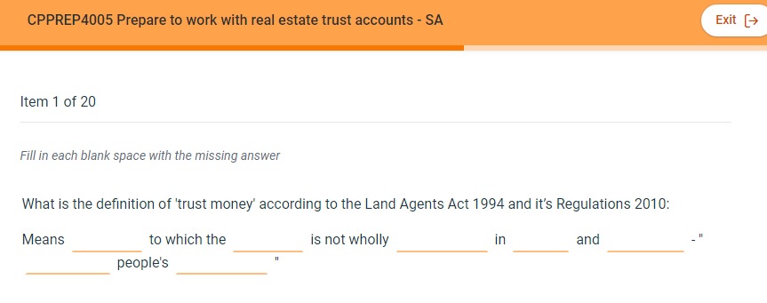 Fill in each blank space with the missing answer CPPREP4005 Prepare to