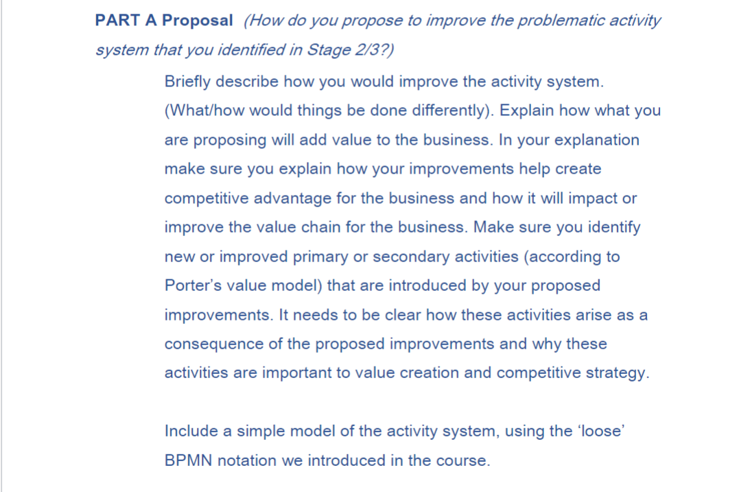  PART A Proposal (How do you propose to improve the problematic