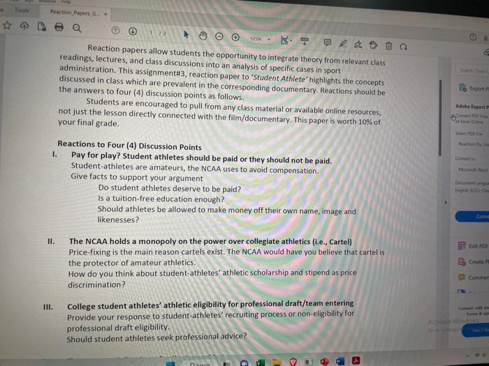  references are required Reaction papers allow students the opportunity to integrate