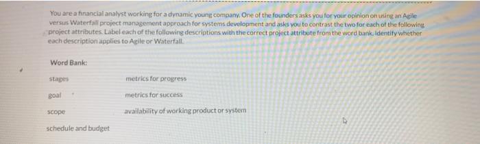  You are a financial analyst working for a dynamic young company.