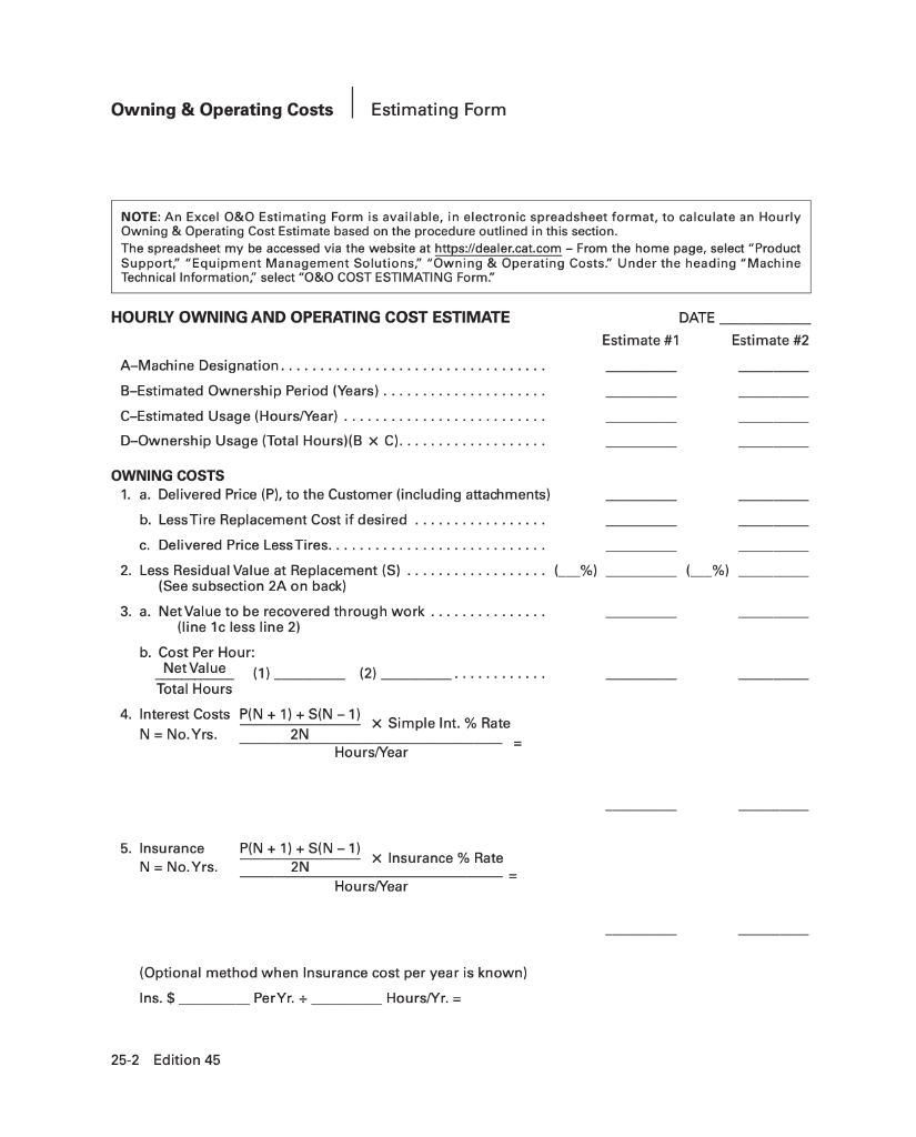 CAT Handbook and the attached chart to find the Owning and Operating