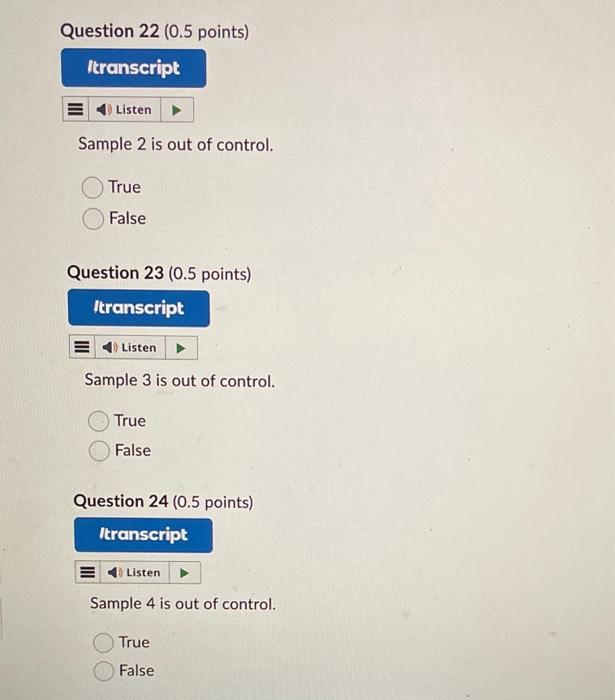 of a bagging process, in pounds. The sample means and ranges are