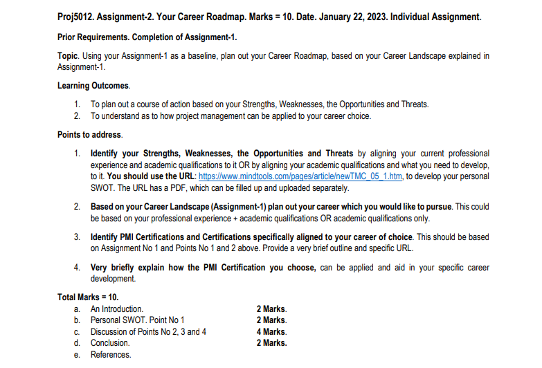  career roadmap as a software developer Proj5012. Assignment-2. Your Career Roadmap.