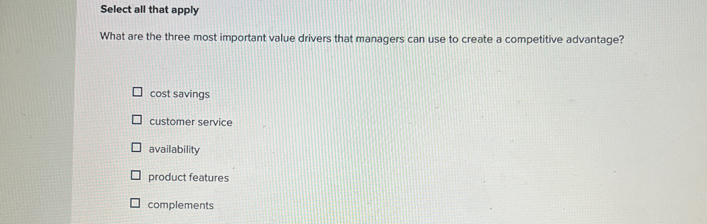  Select all that apply What are the three most important value
