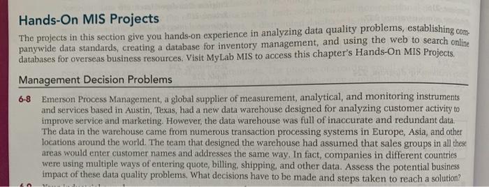 information technology management Question. thanks! Hands-On MIS Projects The projects in this