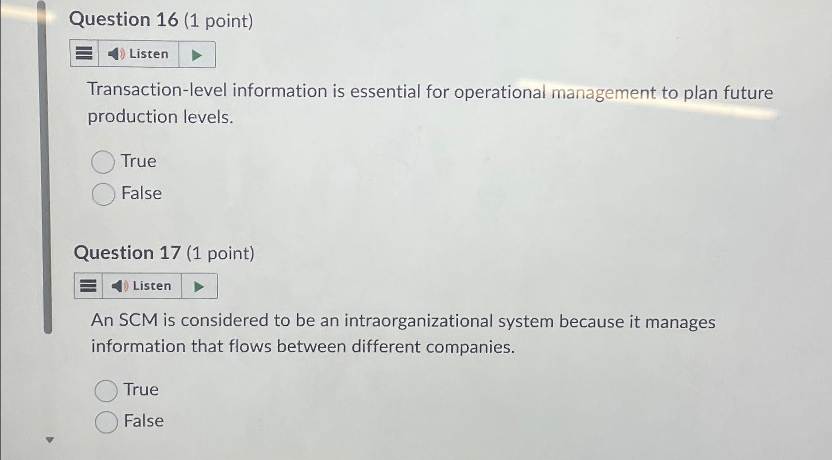  Question 16(1 point) Transaction-level information is essential for operational management to