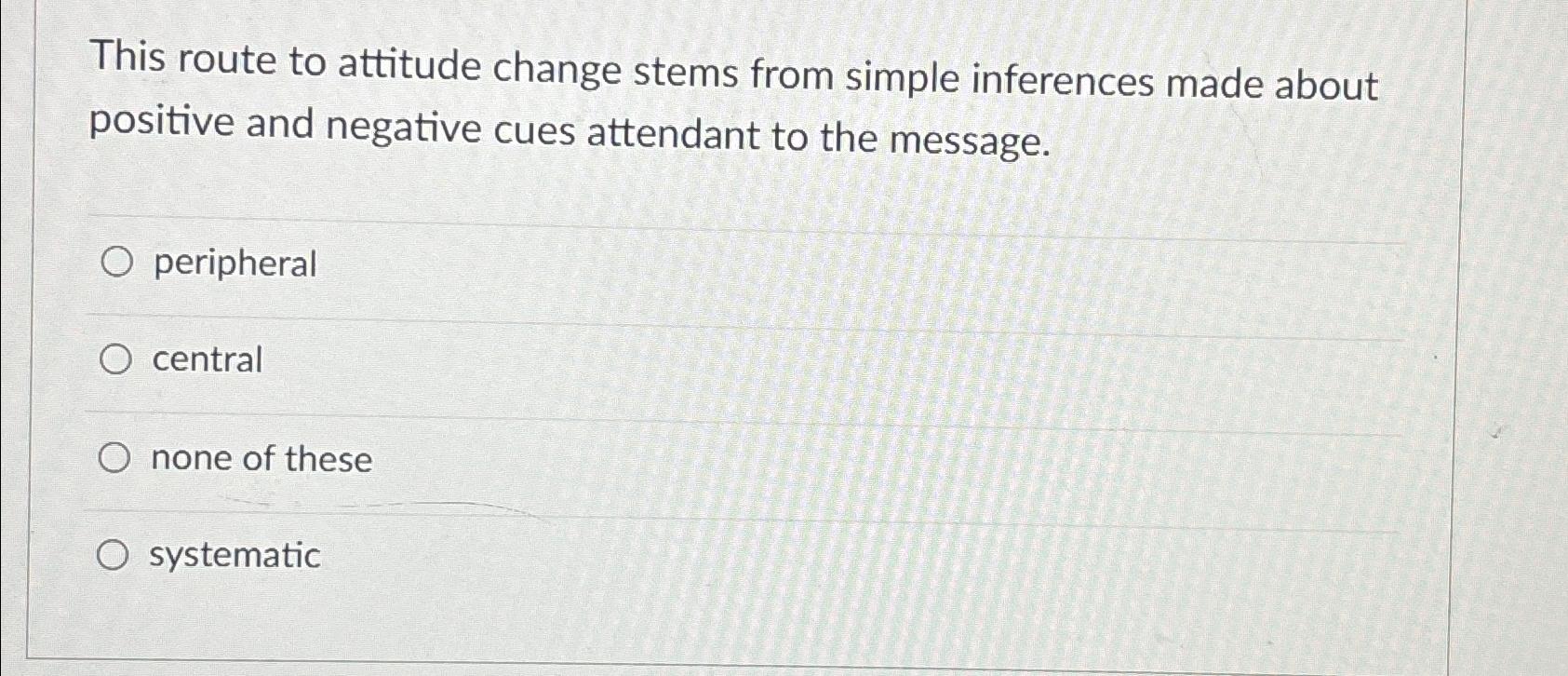  This route to attitude change stems from simple inferences made about