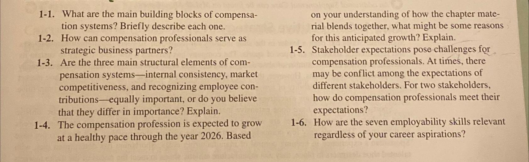  1-1. What are the main building blocks of compensation systems? Briefly