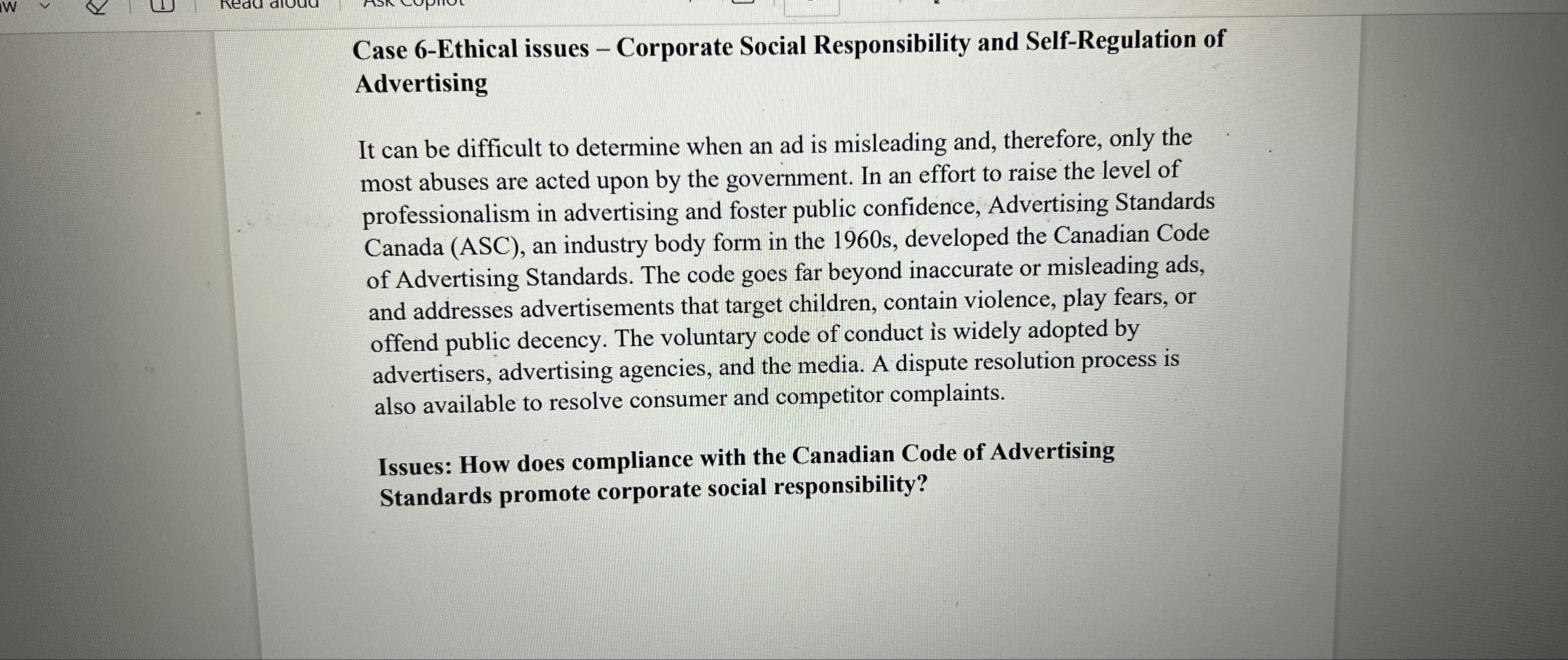  Case 6-Ethical issues - Corporate Social Responsibility and Self-Regulation of Advertising