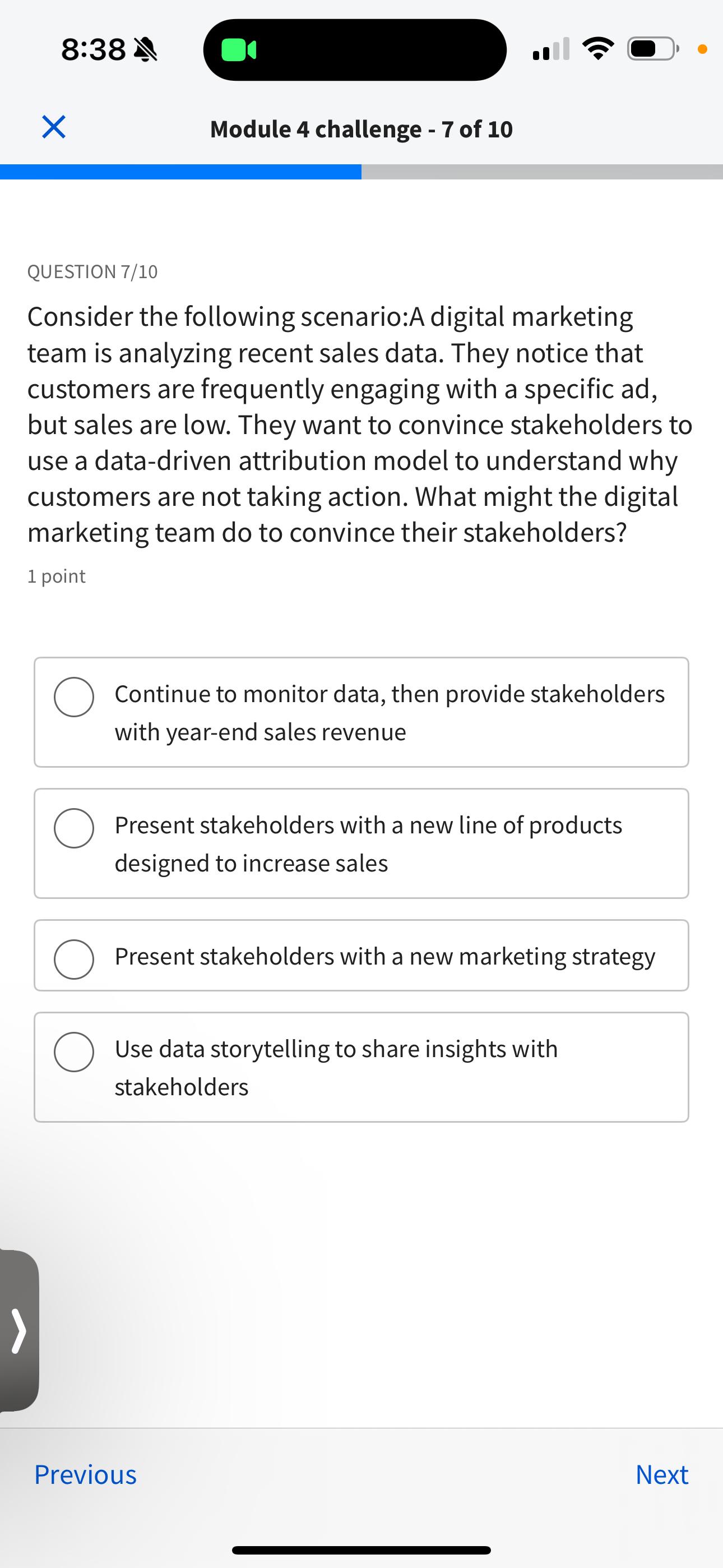 8:381) Module 4 challenge -7 of 10 QUESTION 7/10 Consider the