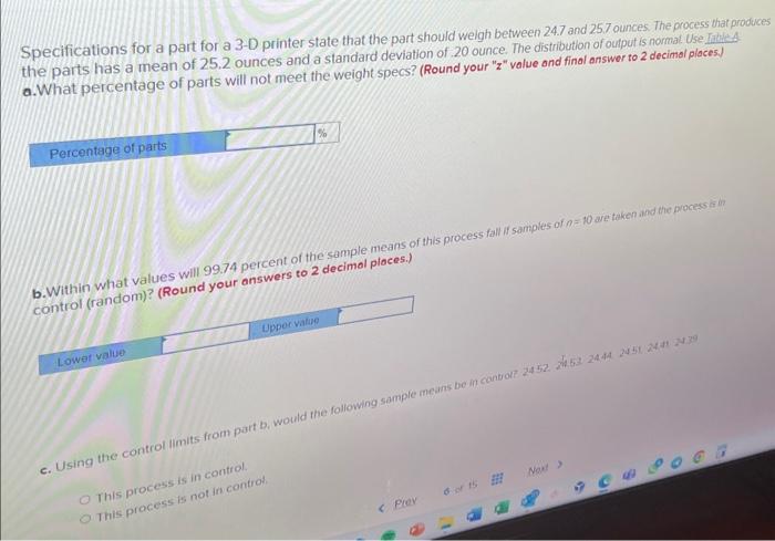  Specifications for a part for a 3-D printer state that the