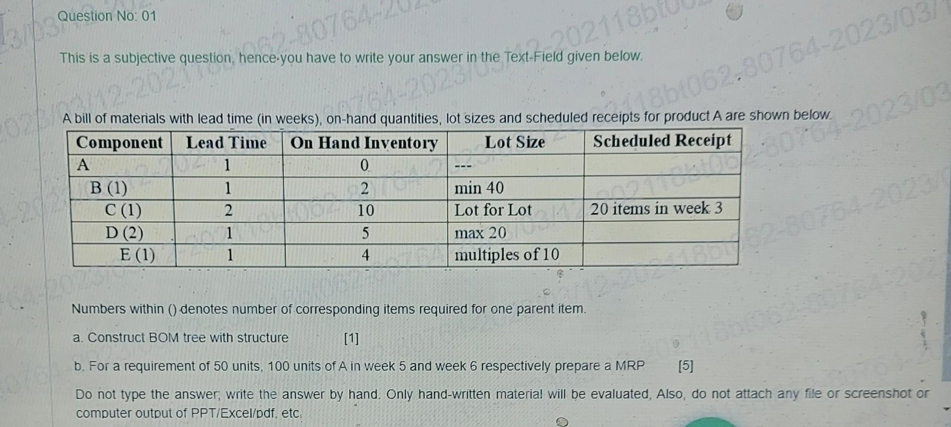 Subject: material management This is a subjective question, hence-you have to