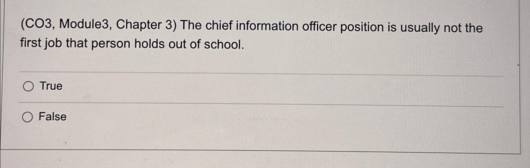  (CO3, Module3, Chapter 3) The chief information officer position is usually